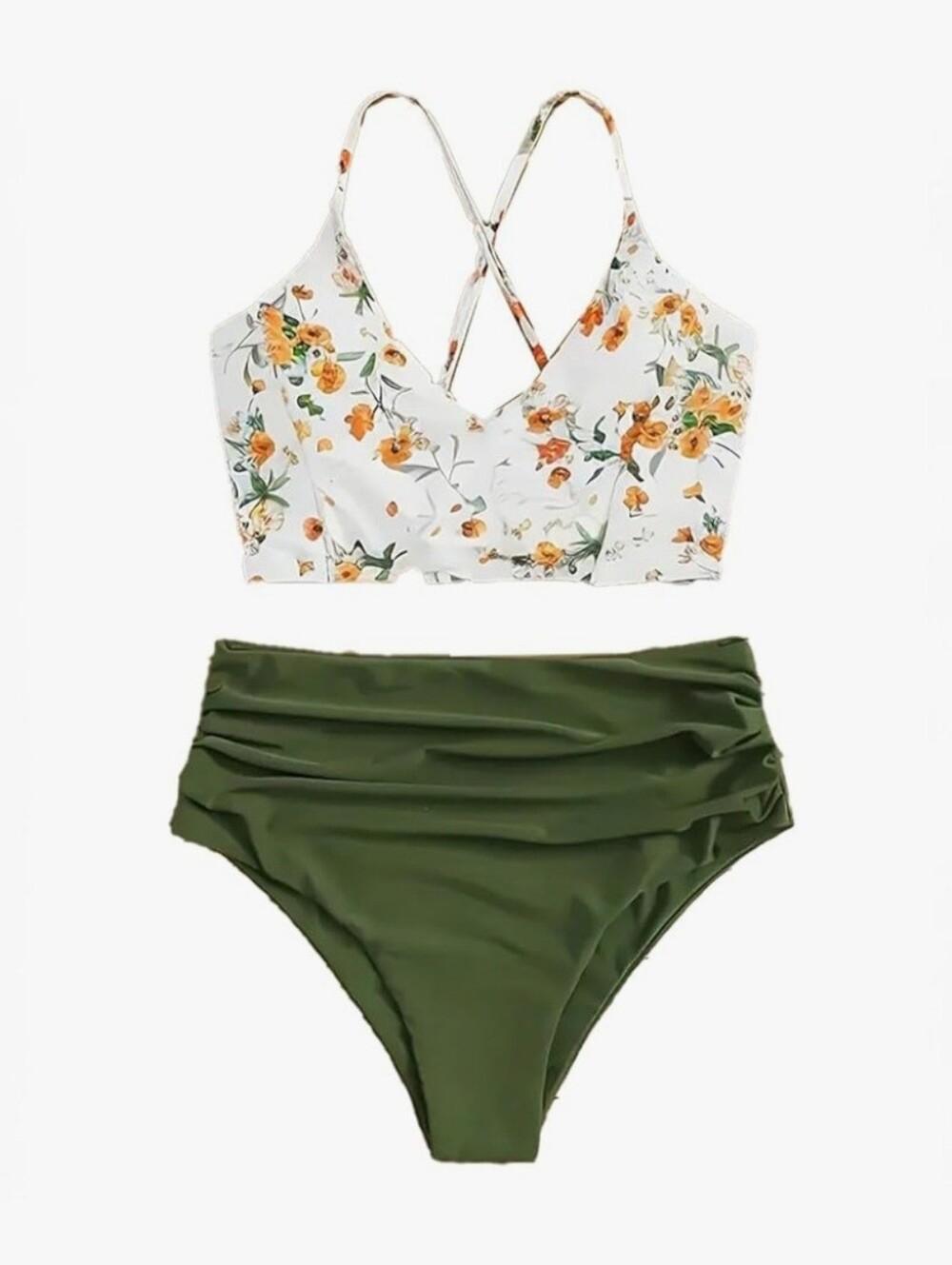 Floral High Waisted 2 Piece Bathing Suit "NEW" Size L
